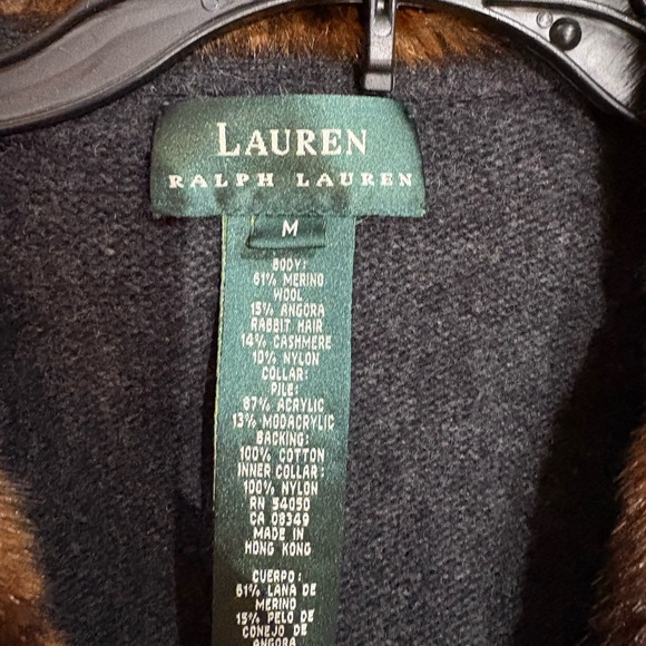 Ralph Lauren Black Wool Cashmere Cardigan with Brown Faux Fur M - Picture 5 of 10